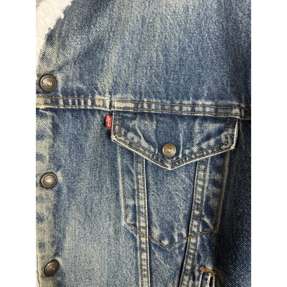 Vtg 80's LEVIS Men's Sherpa Lined Jacket San Francisco Acid Wash Denim Coat Sz L